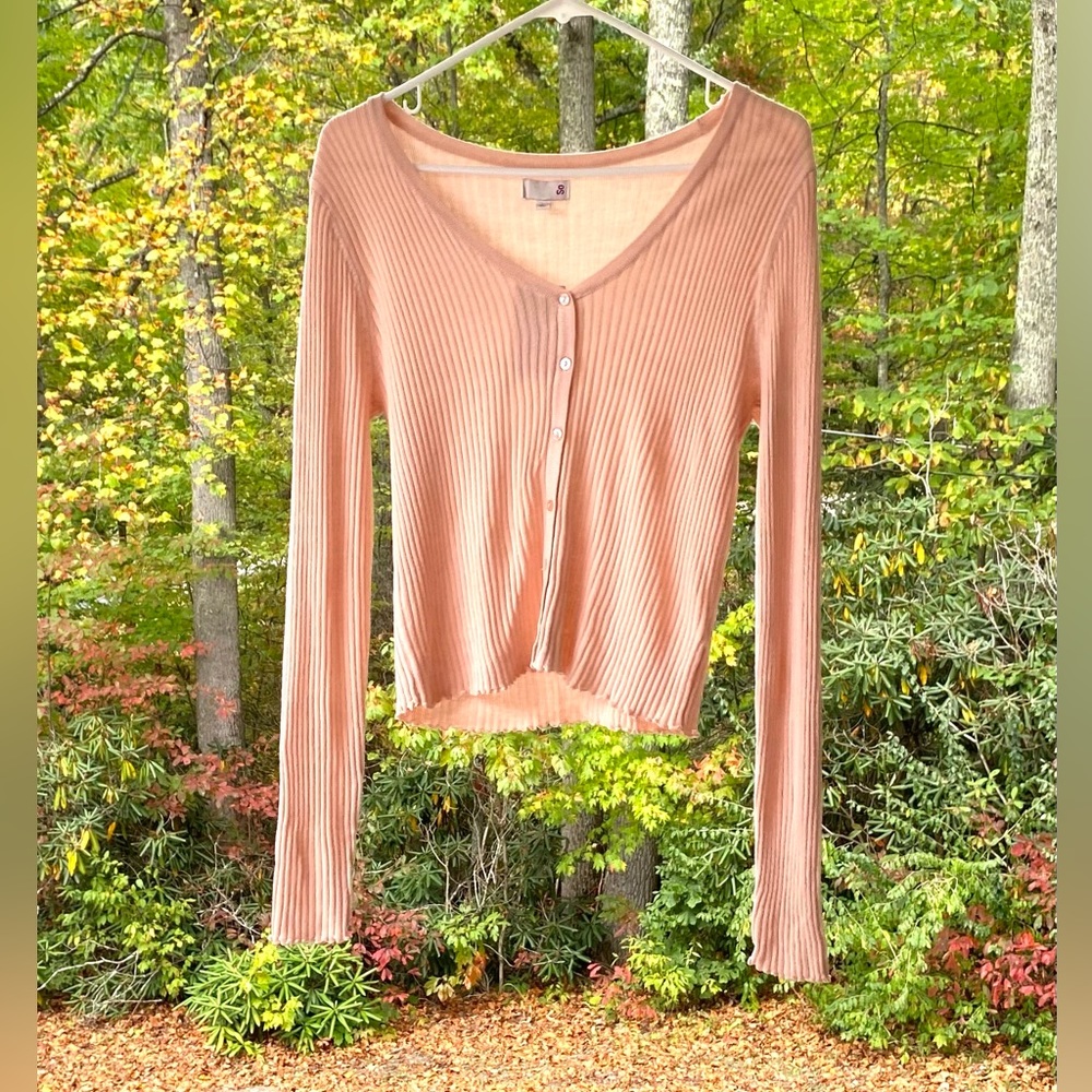 SO Women’s Cropped Cardigan Acrylic Ribbed Sweater Long Sleeve Size Large - Picture 7 of 15